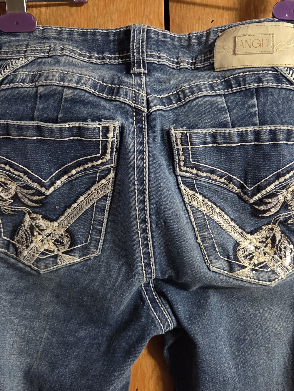 Angel Women's Dark Blue Bootcut Jeans with Embroidered Back Pockets Size 3